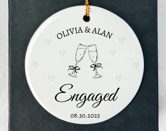 Personalized Engagement Ornament: Porcelain Keepsake Gift for Couples