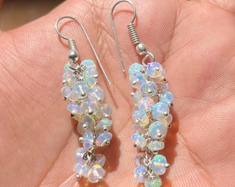 Handmade Design Natürliche Feuer äthiopischen weißen Opal Perlen Cluster lange Ohrringe für Frauen