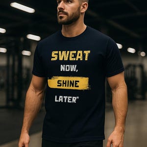 Sweat Now Shine Later Gym T-Shirt | Motivierendes Workout-T-Shirt für Männer | Bodybildung Fitness-Shirt | Keine Ausreden Gymwear