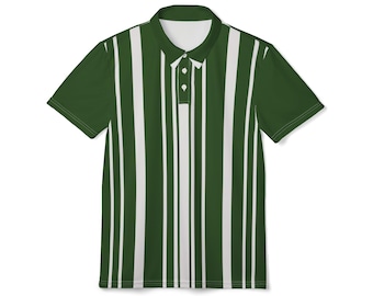 Polo de rayas verticales blancas / Estampado integral verde