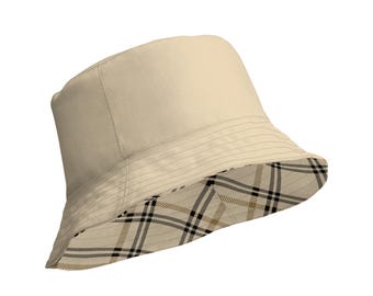 plaid black and tan Reversible bucket hat