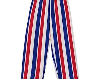 Rot, Weiß und Blau All Over Print Hose mit weitem Bein aus Baumwolle