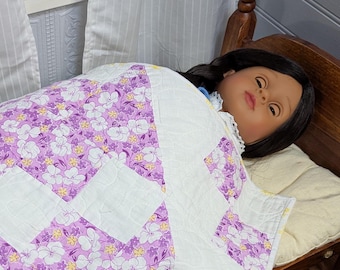 Vintage Doll Quilt: Repurposed Mini Quilted Blanket for 18 inch Dolls