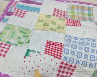Vintage Mini Quilt Blanket for 18 Inch Dolls: Repurposed Patchwork Throw