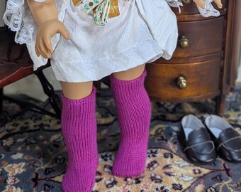 OOAK Above the Knee Hand Knit Wool Doll Socks: 18 Inch Doll, Historically Accurate