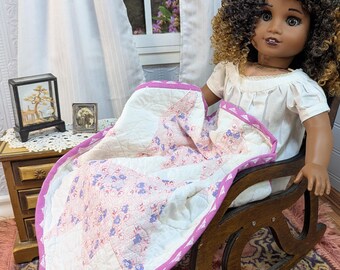 Vintage Doll Quilt: Pink Diamond Chain Blanket for 18-inch Dolls