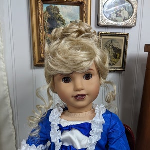 Meet Constance - a OOAK Custom Colonial AG Doll with Blue Taffeta Gown Stomacher Petticoat Shoes Stockings - Historical Doll Fashion