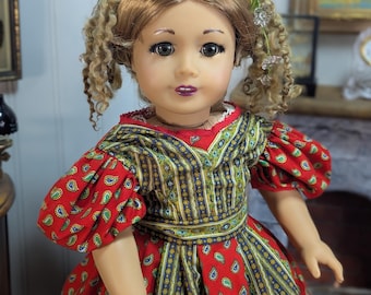 Handmade 1830s Red Beret Sleeve Doll Dress with Foundation Garments & Boots