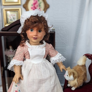 Meet Theodosia - a OOAK Custom Colonial AG Doll with Pale Red Day Dress Pinner Apron Shoes Stockings - Historical Doll Fashion