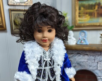 Custom Painted 18 inch Doll: 1970s Mod Style, Brunette Curls