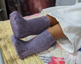 OOAK Hand Knit Purple Wool Doll Socks: 18 Inch Doll Accessories