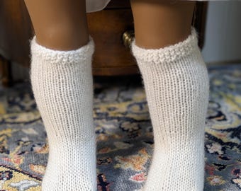 Neutral Color Hand Knit Wool Doll Socks: Historic Fashions for 18 inch Dolls