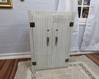 Metal Cabinet with Wood Grain Finish - Vintage Doll House Props Accessories Furnishings