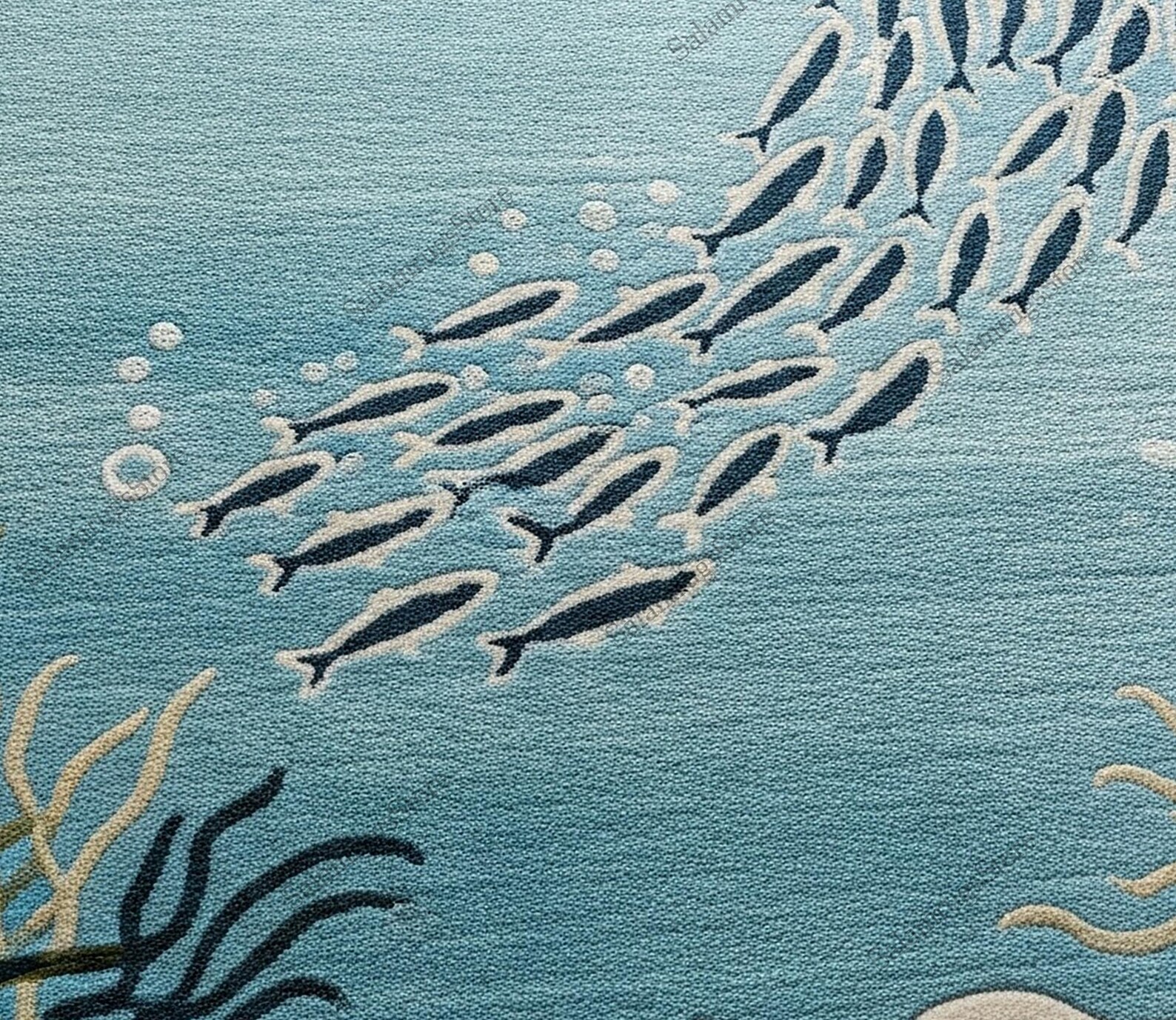 Custom Fish Can Rug Blue Ocean Fish Design Hand Tufted White Scalloped Bedroom Wool Rug ...