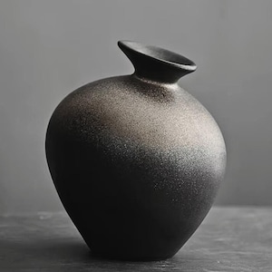 Black Terracotta Vase Stone Texture Vintage Tabletop Home Decor