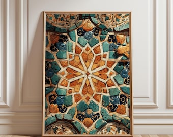 Islamic Geometric Moroccan Tile Art, Boho, Alhambra pattern Wall Print (Digital Download)