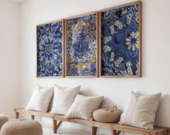 Blue Alhambra Tile Art Print Set, Islamic geometric Pattern (Digital Download)