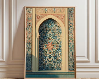 Islamic Archway Wall Art, Blue Alhambra Tile Print, Boho Mediterranean Decor (Digital Download)