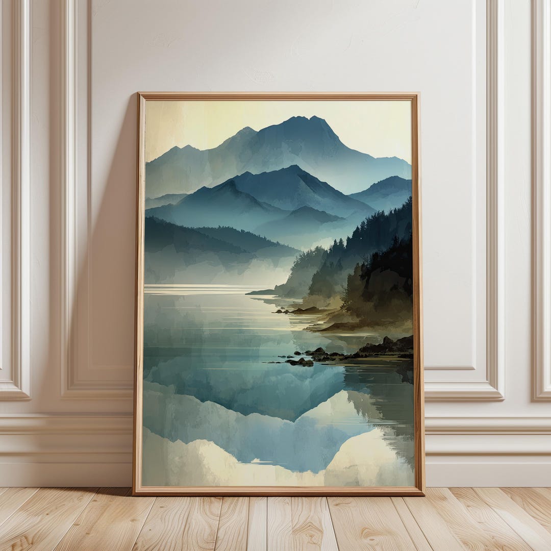 Misty Mountain Lake Printable Wall Art – Digital Download Landscape ...
