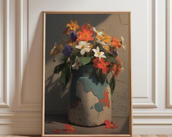 Cottagecore Floral Vase Print – Vintage Wildflower Still Life (Digital Download)