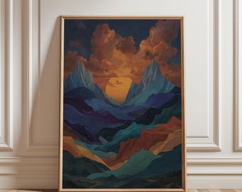 Misty Mountain Lake Printable Wall Art – Digital Download Landscape Painting