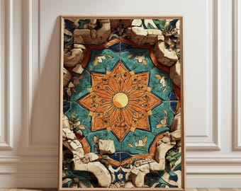 Islamic Geometric Tile Moroccan Art, Boho Mediterranean Wall Print (Digital Download)