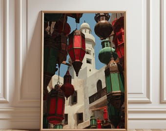 Ramadan Lanterns Printable Wall Art – Islamic Street Cairo Market Digital Download