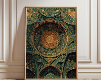 Persian Mandala Wall Art, Islamic Geometric Pattern Print Printable Digital Download