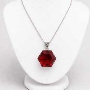 Burmese Red Ruby Hexagon Pendant | Sterling Silver Healing Crystal Necklace