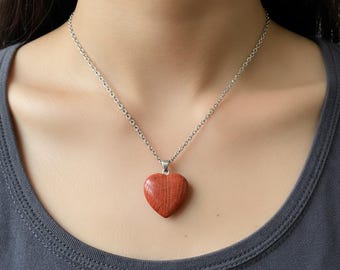 Certified Red Jasper Heart Pendant Necklace | Natural Healing Stone Jewelry | Grounding Protection Chakra Crystal Necklace Spiritual Gift