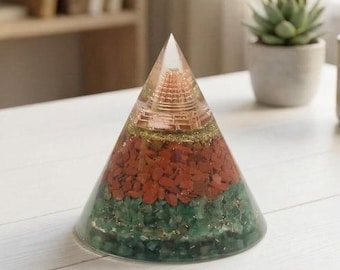 Red Jasper Fuchsite Orgonite Pyramid, EMF Harmonizer