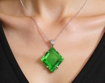 Green Emerald Pendant Necklace – Sterling Silver, Heart Chakra Healing