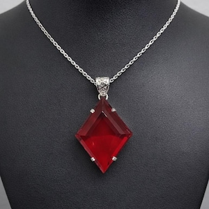 Red Ruby Kite Cut Pendant Necklace, Kite Shape Gemstone Jewelry, July Birthstone Gift, Elegant Statement Pendant, Wedding Jewelry