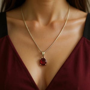 Handmade Red Ruby Sterling Silver Pendant Necklace, Healing Gemstone
