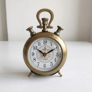 Antique Style Desk Clock | Aluminium Metal Table Clock | Retro Alarm Clock Look | Rustic Farmhouse Shelf Decor | Office Desk Clock Gift