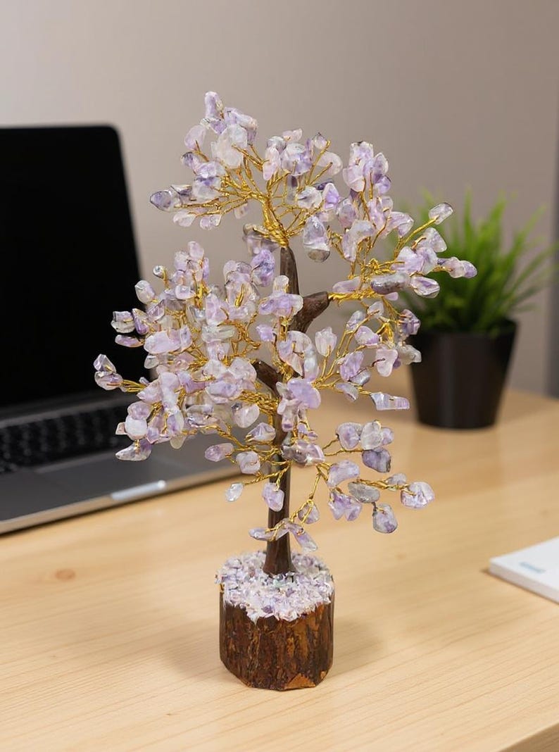Reiki tool: handmade amethyst chip tree for energy cleansing.