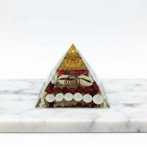 “feng shui home altar accessory buddha orgone pyramid resin art”