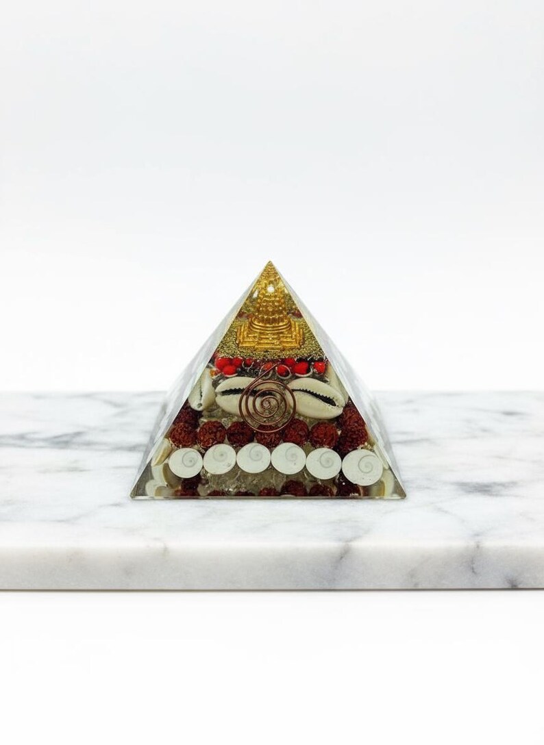 “feng shui home altar accessory buddha orgone pyramid resin art”