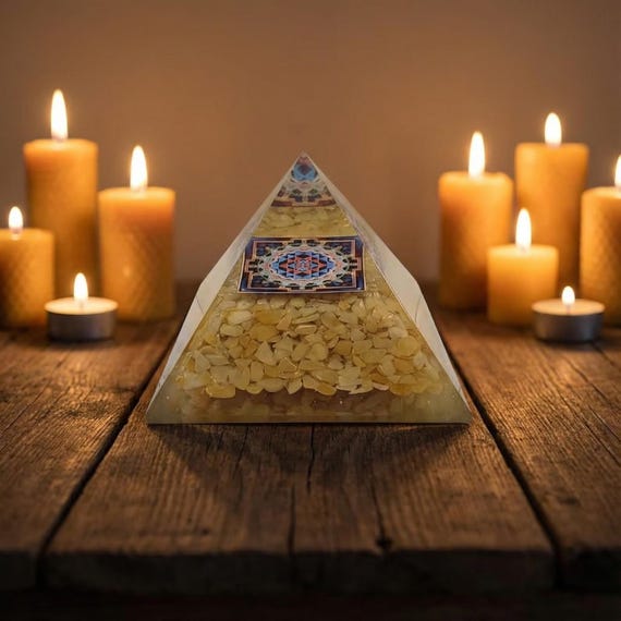 Premium Citrine Gemstone Orgone Pyramid, Manifestation, Success & EMF Protection | Reiki Energy Generator for Wealth and Solar Plexus Chakra