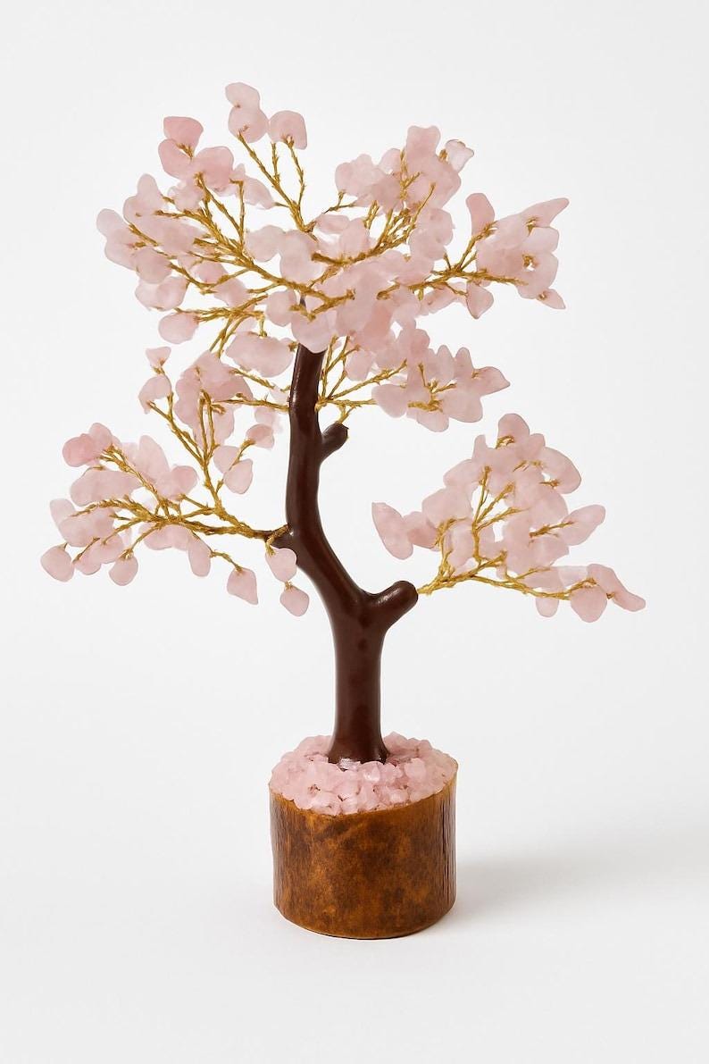 Love & healing décor: rose quartz tree of life for office accent.