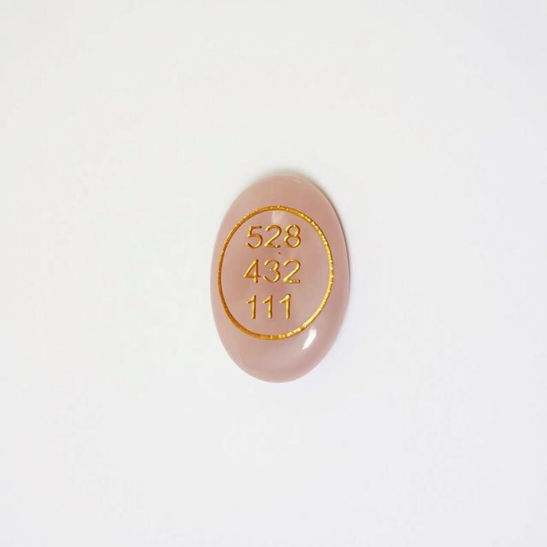 Natural Rose Quartz Palm Stone Engraved with 528 432 111 | Love Manifestation Crystal for Healing, Romance, Angelic Guidance & Heart Chakra Meditation