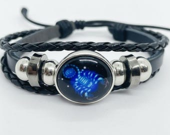 Handmade Scorpio Zodiac Leather Bracelet, Astrology Charm
