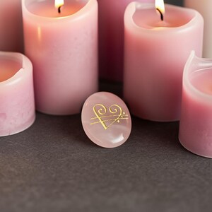 Handcrafted Rose Quartz Love Sigil Stone with Sacred Frequencies 528 432 111 for Romance, Healing & Heart Chakra Alignment