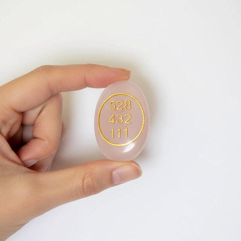 Natural Rose Quartz Manifestation Crystal with Golden 528 432 111 Codes | Love Attraction Healing Stone for Meditation & Reiki