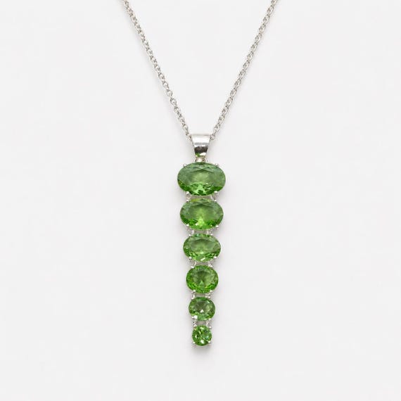 Handmade Green Peridot Pendant Necklace 50ct, Oval Cut Vertical Drop Gemstone Jewelry, Handmade August Birthstone Anniversary Gift
