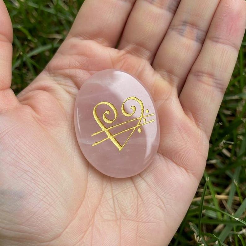 Rose Quartz Heart Chakra Healing Stone Engraved with 528 432 111 Frequencies for Love, Peace & Emotional Balance