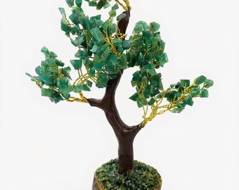 Handmade Green Jade Gemstone Tree of Life, Crystal Bonsai Decor