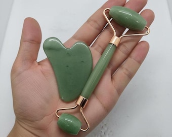 Natural Green Jade Roller & Gua Sha Set | Facial Massage Tools for Skin Glow | Crystal Anti-Aging Gift Set | Handmade Self-Care Skincare Kit