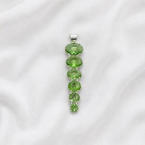 August birthstone green crystal pendant necklace, handmade silver jewelry gift.