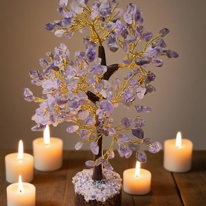 Positive vibes office accent: amethyst chip tree sculpture.